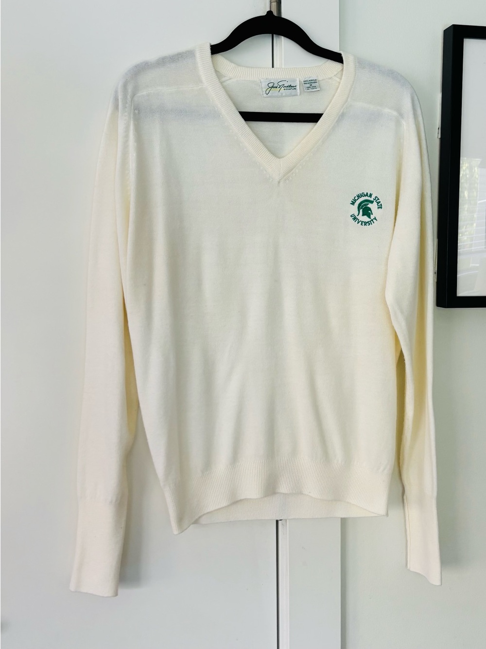 Men's Vintage Jack Nicklaus X Michigan State white/green Vneck varsity sweater